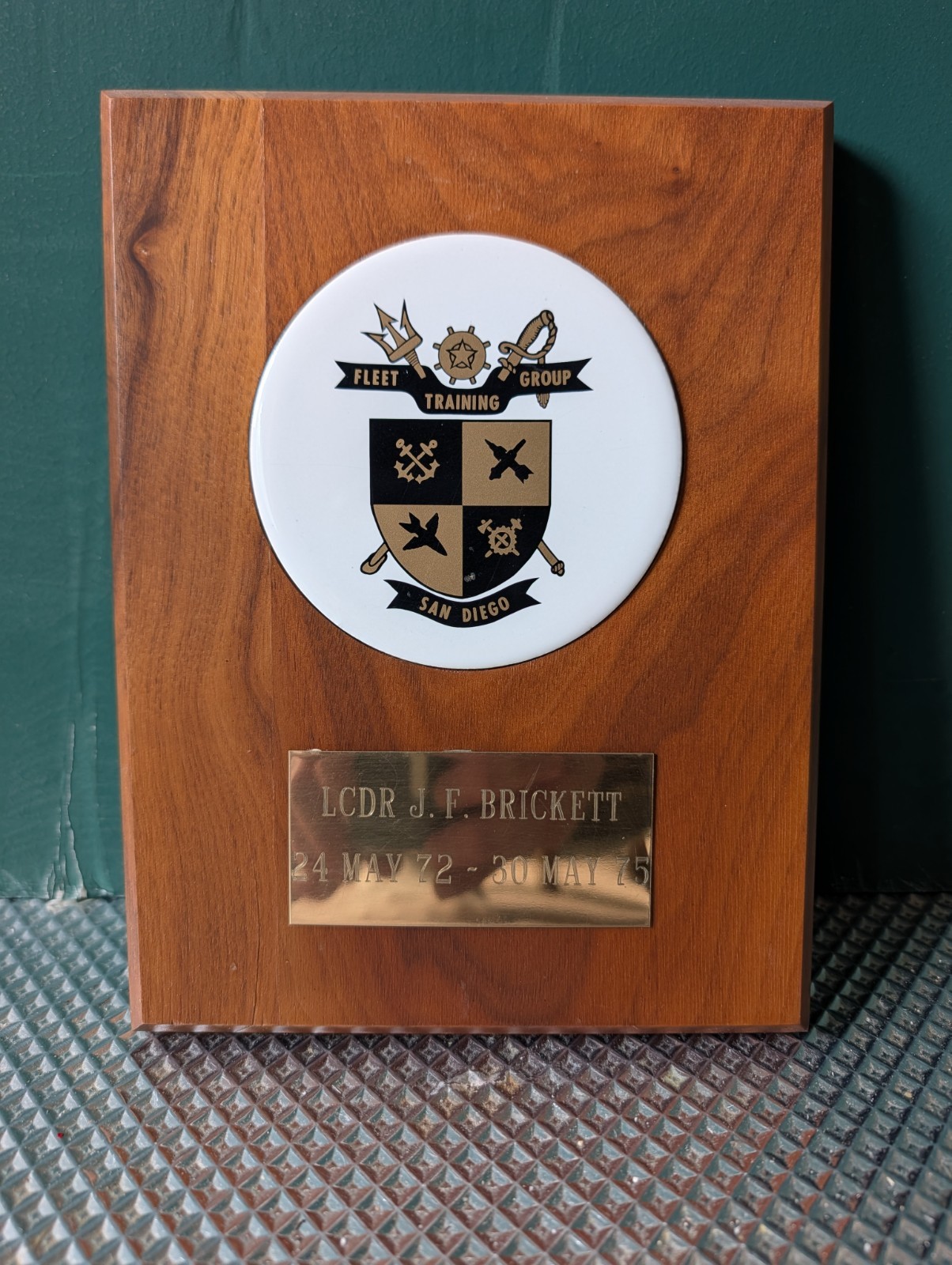 Military Plaque. Fleet Training Group San Diego. Vintage 1970's