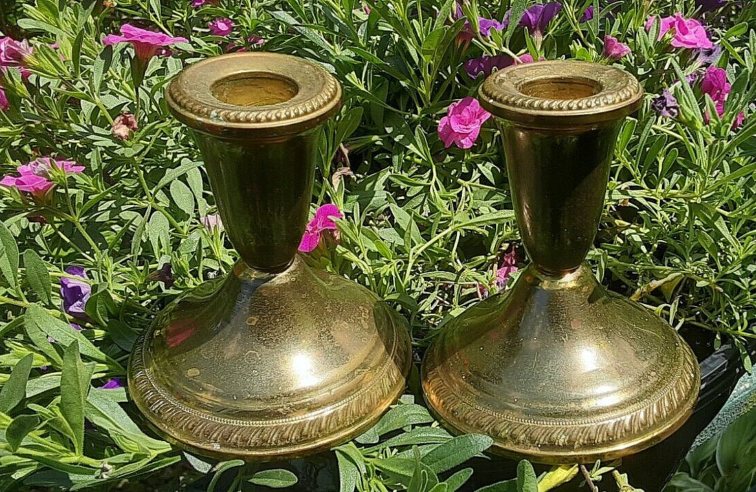 Handspun Jewelers Brass (Duchin) Set Elegant Candlesticks Vintage 4\