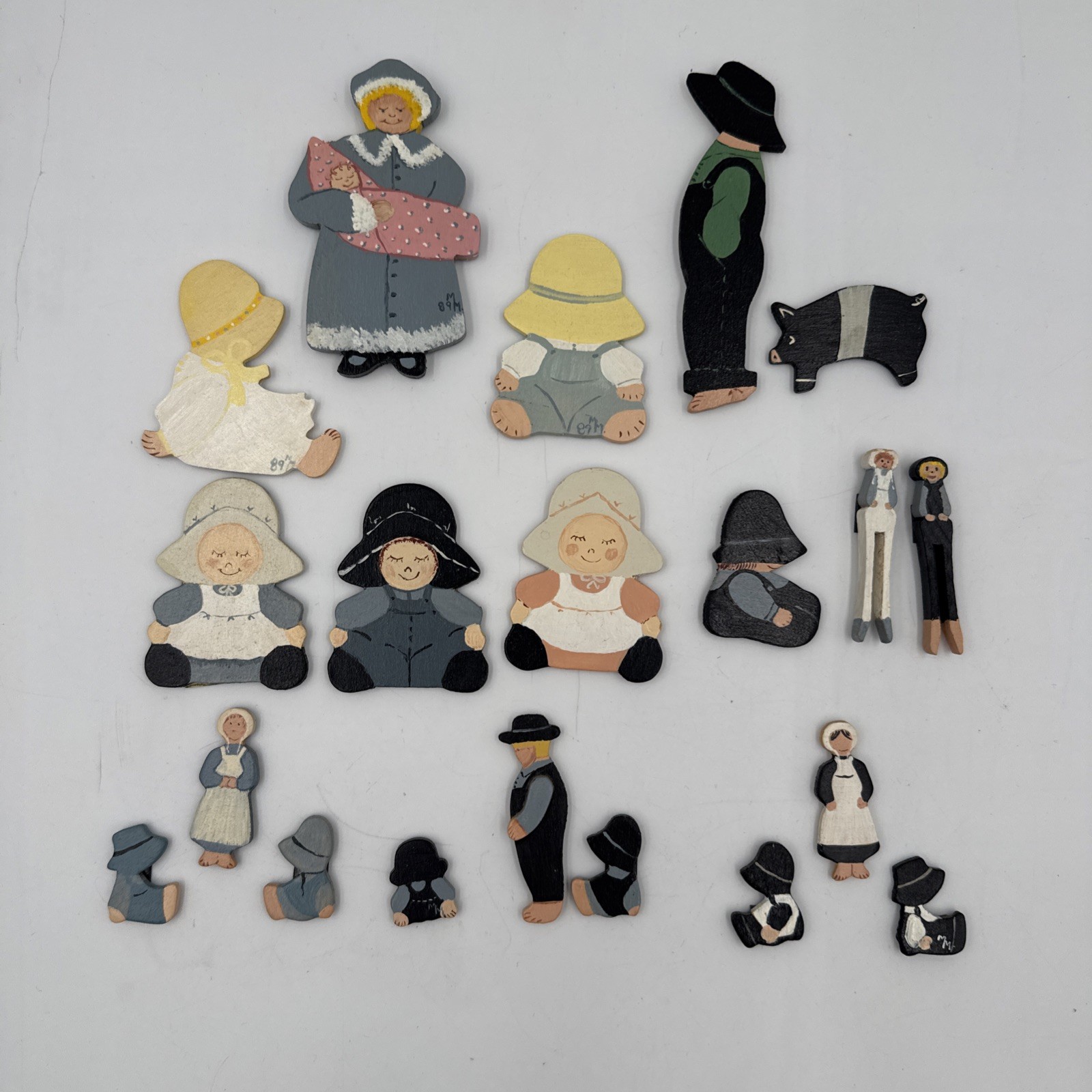 Lot/20 Vtg Hand Painted Amish Farm Life Family Refrigerator Magnets
