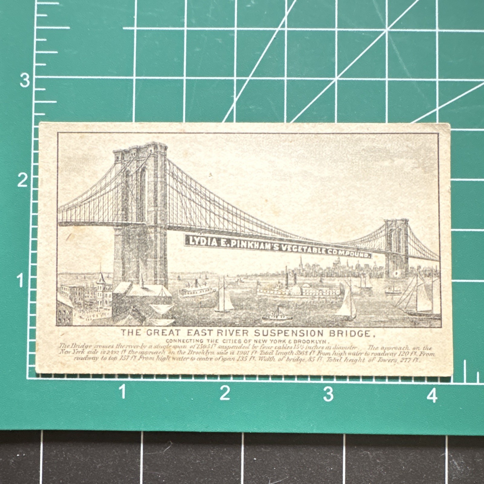 1880’s Lydia E. Pinkham\'s East River Suspension Bridge Victorian Trade Card