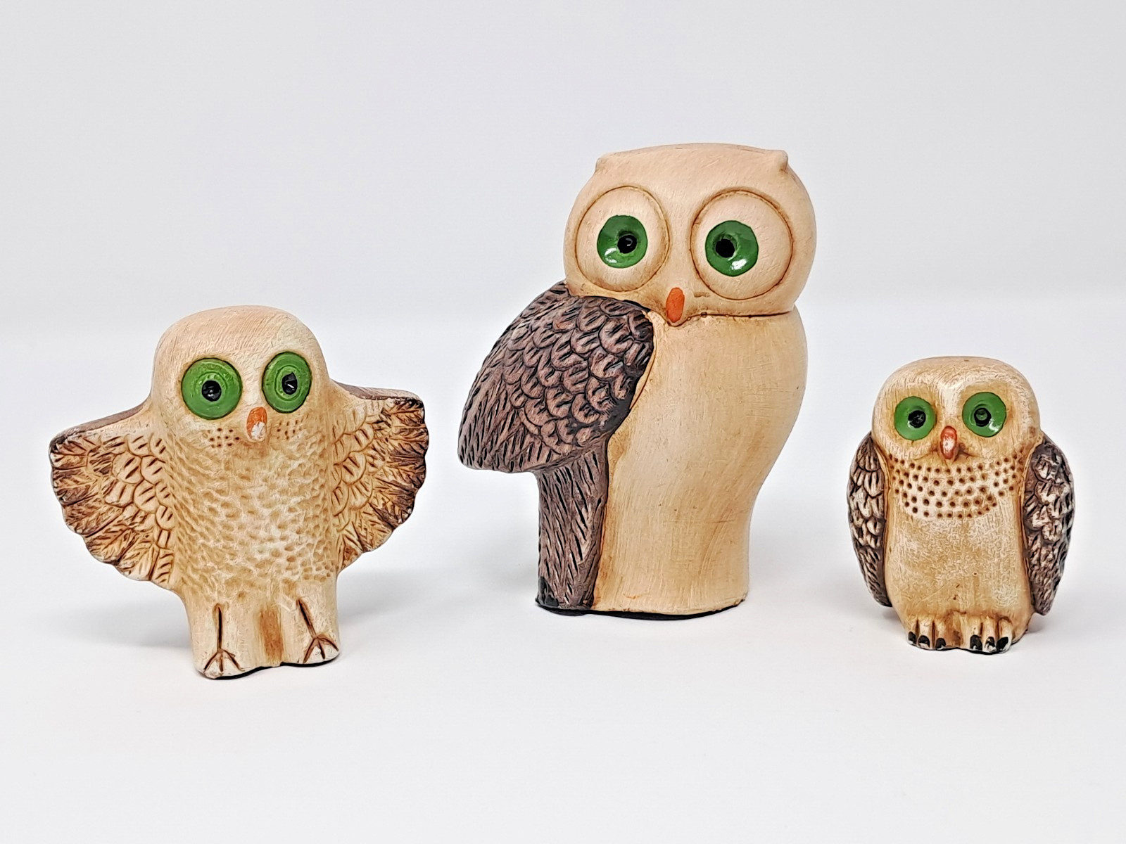 Owl Figurines set of 3 vintage European ceramic made in Portugal MCM