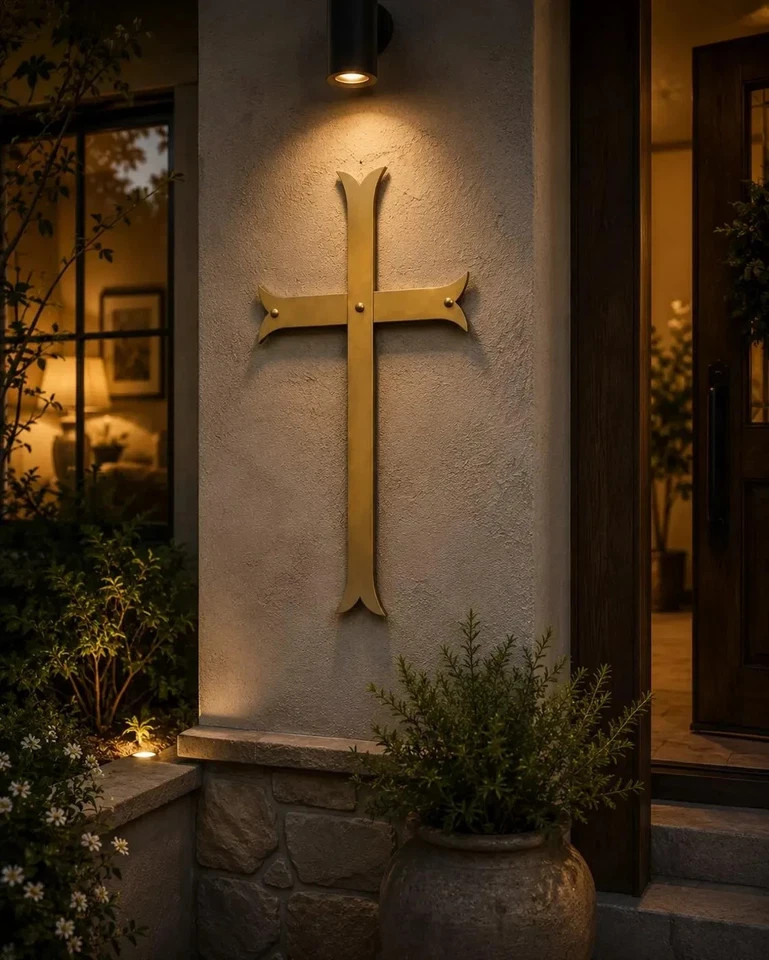 Large Brass Christian Cross Wall Hanging | Minimalist Religious Decor (10\