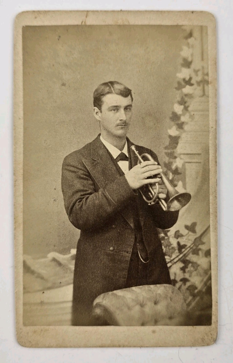 Unique Antique CDV Photo Victorian Handsome Musician Man Cornet Johnson Albion