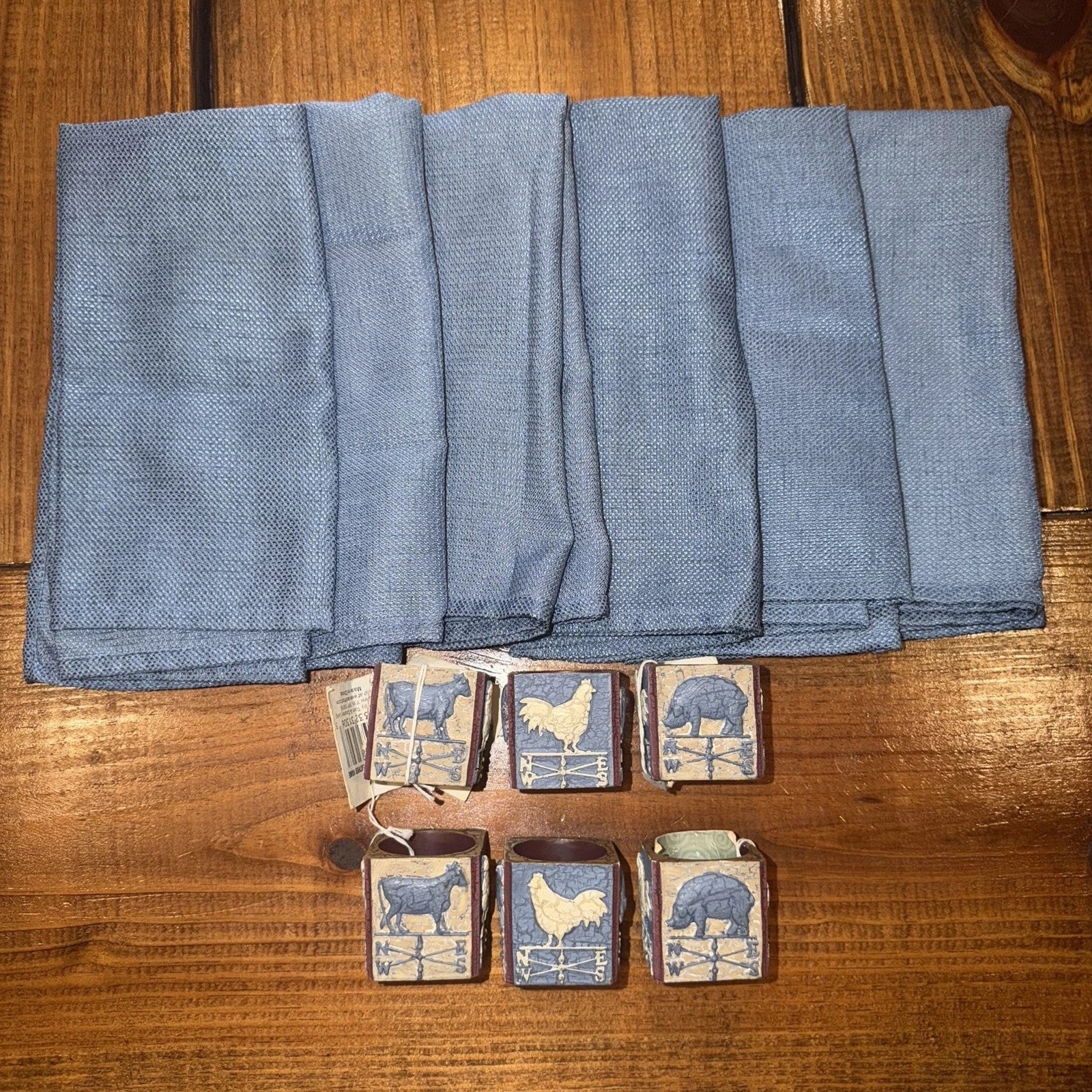 Set 6 Barnyard Animals Resin Napkins & Rings. Rustic Blue Farmhouse Grandmacore Set 6 Barnyard Animals Resin Napkins & Rings. Rustic Blue Farmhouse Grandmacore