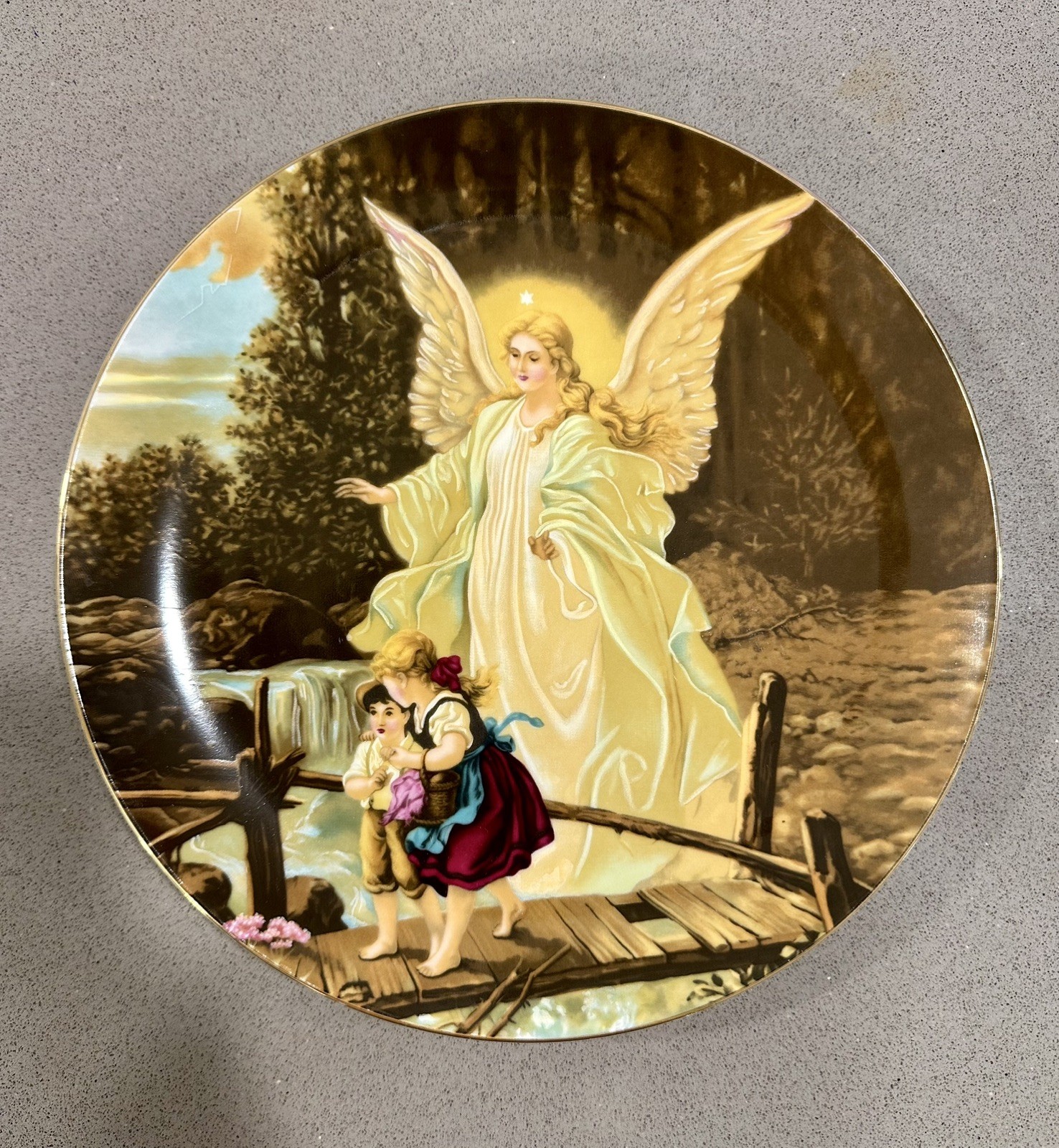 1993 Lefton China Collector Plate #01220 Guardian Angel Watching Children
