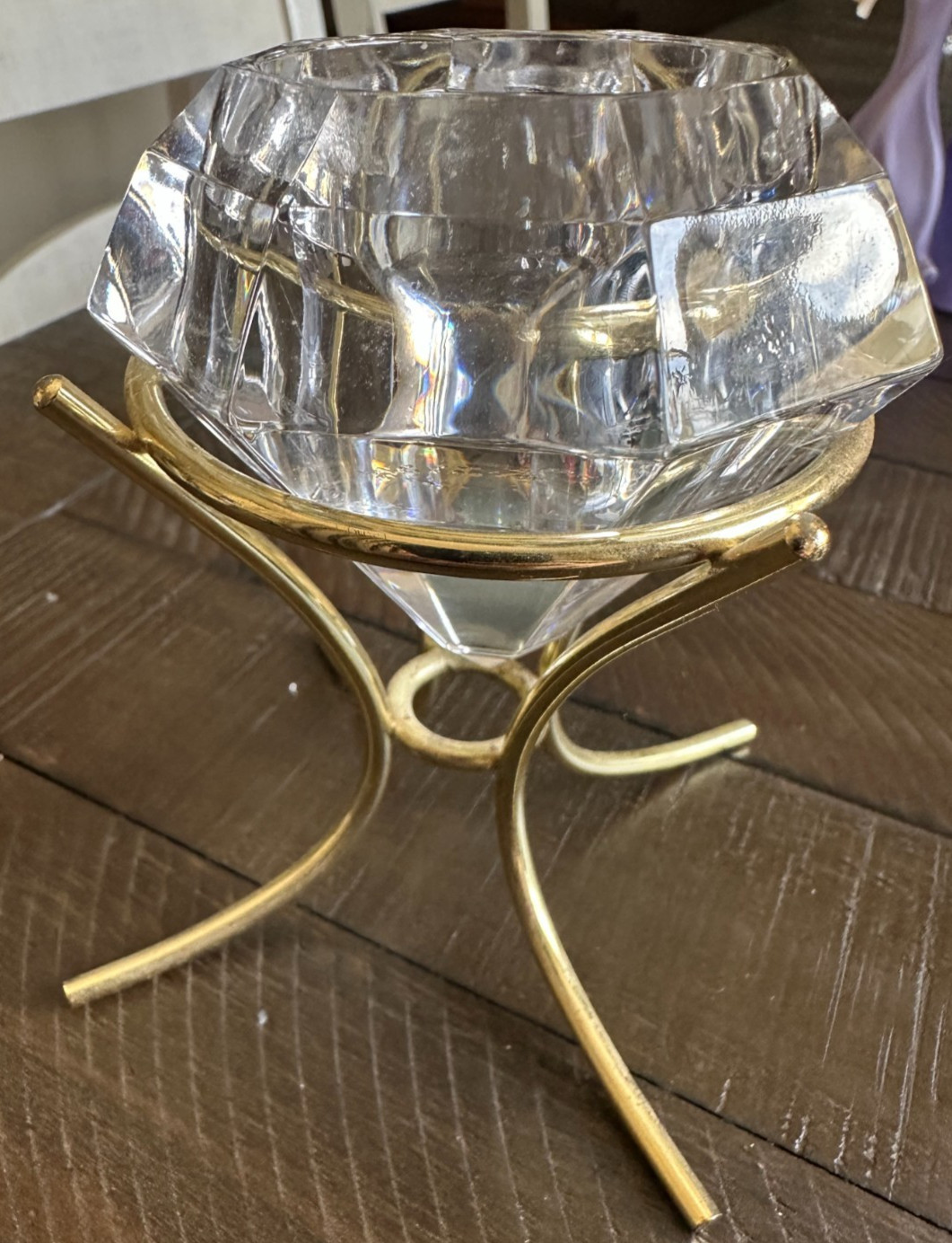 Vintage PartyLite 24% Lead Crystal Diamond Shaped Solitaire Votive Candle Holder