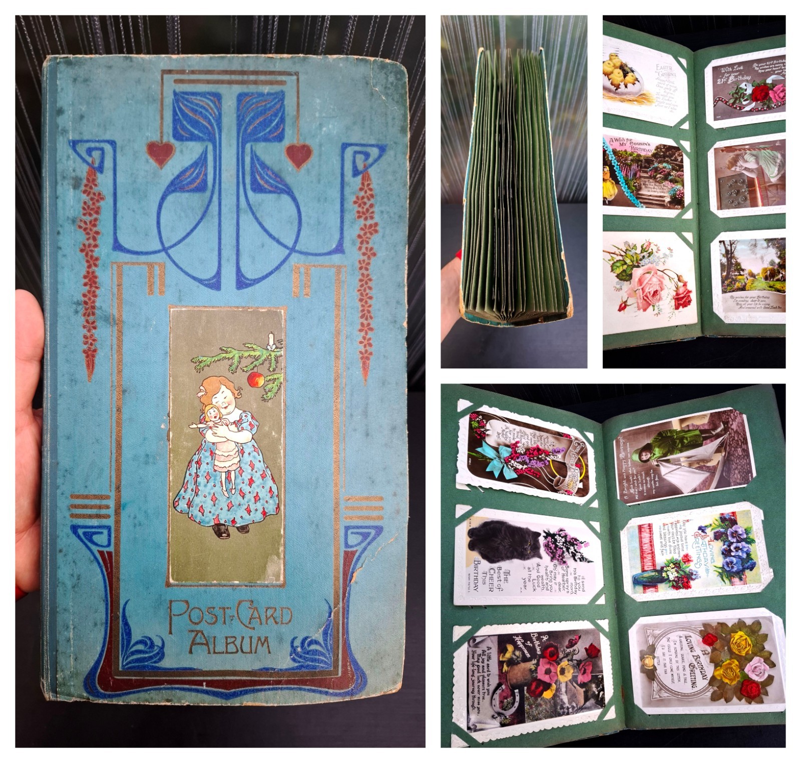 c.1908-Edwardian Art Nouveau Postcard Album FULL 162 Greetings Cards from c.1920 c.1908-Edwardian Art Nouveau Postcard Album FULL 162 Greetings Cards from c.1920