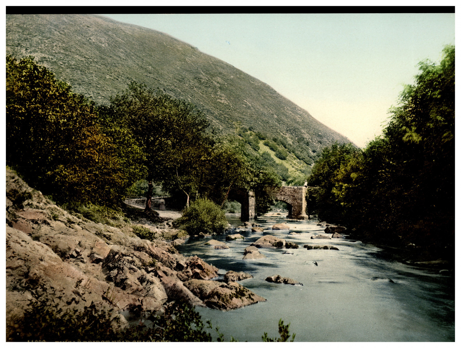 England. Fingle Bridge. Vintage photochrom by P.Z, Photochrom Zurich photoc