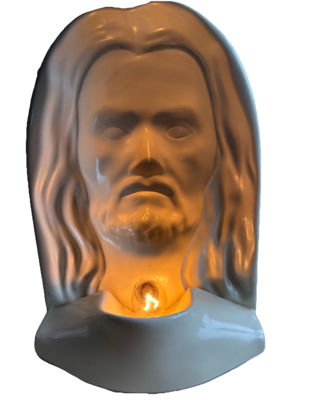 Vintage 3d Jesus Nightlight White Ceramic Convex 8-Inch Christian Decor Works