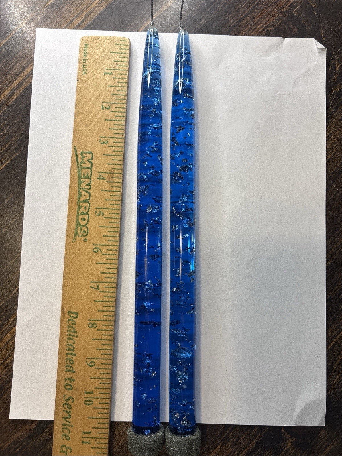Set of 2 Vintage Lucite Taper Candles Blue with Silver Flakes 11” MCM 1960’s Lot