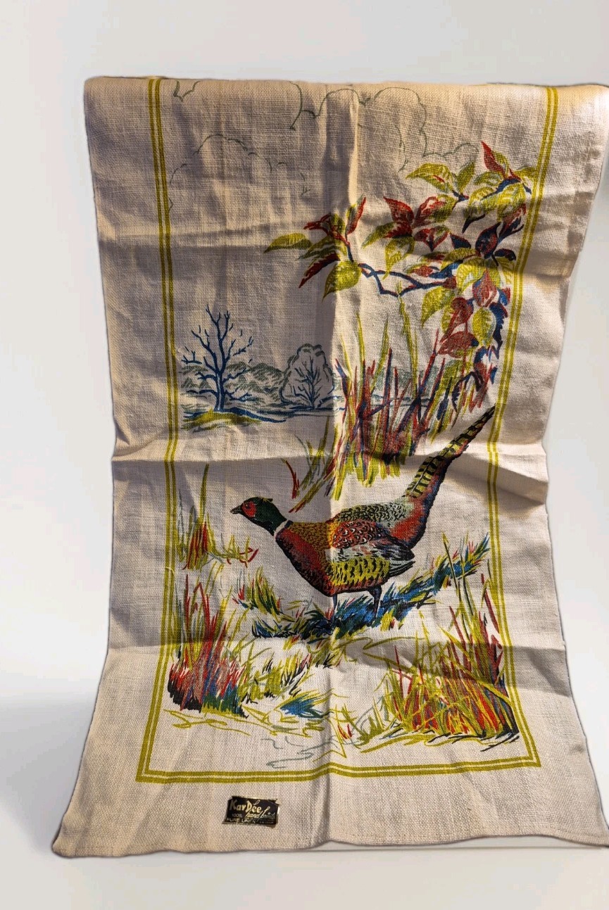 NWT Vintage KAY DEE Outdoor Scene  Pheasant Linen Kitchen Tea Hand Towel 30 x 16