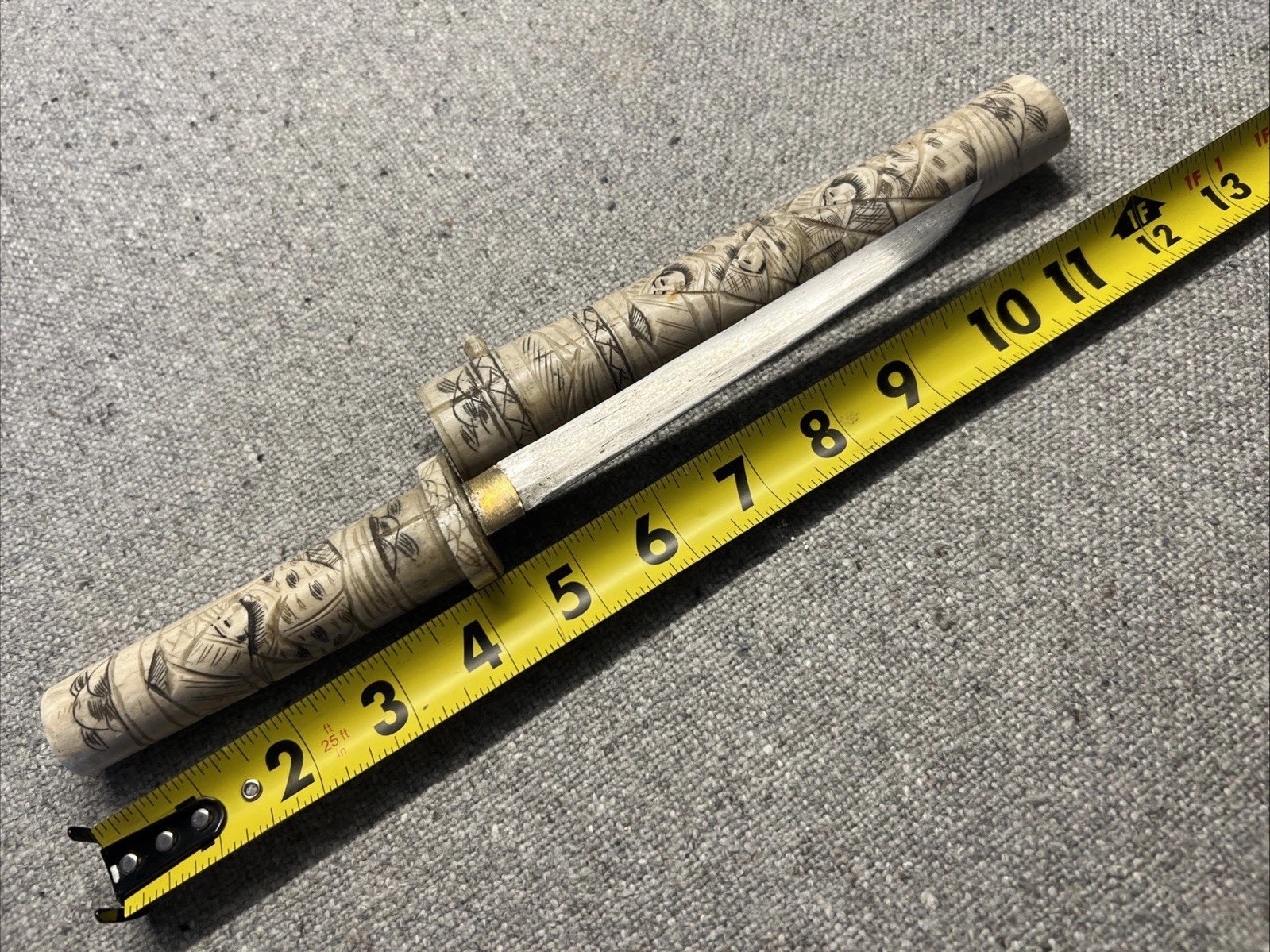 Antique JAPANESE Carved Tanto Knife And Scabbard 12”