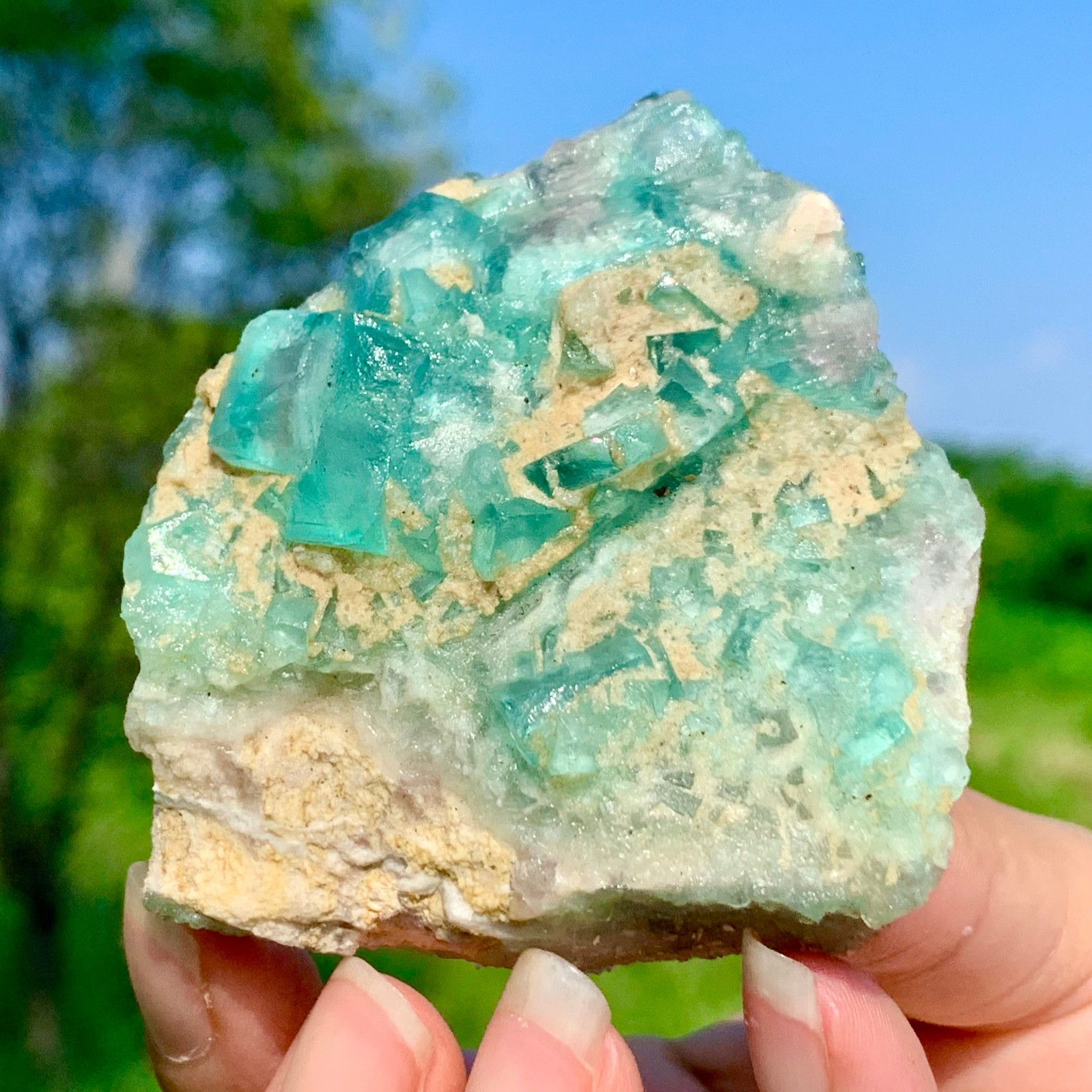 93G Rare transparent green cubic fluorite mineral crystal sample/China