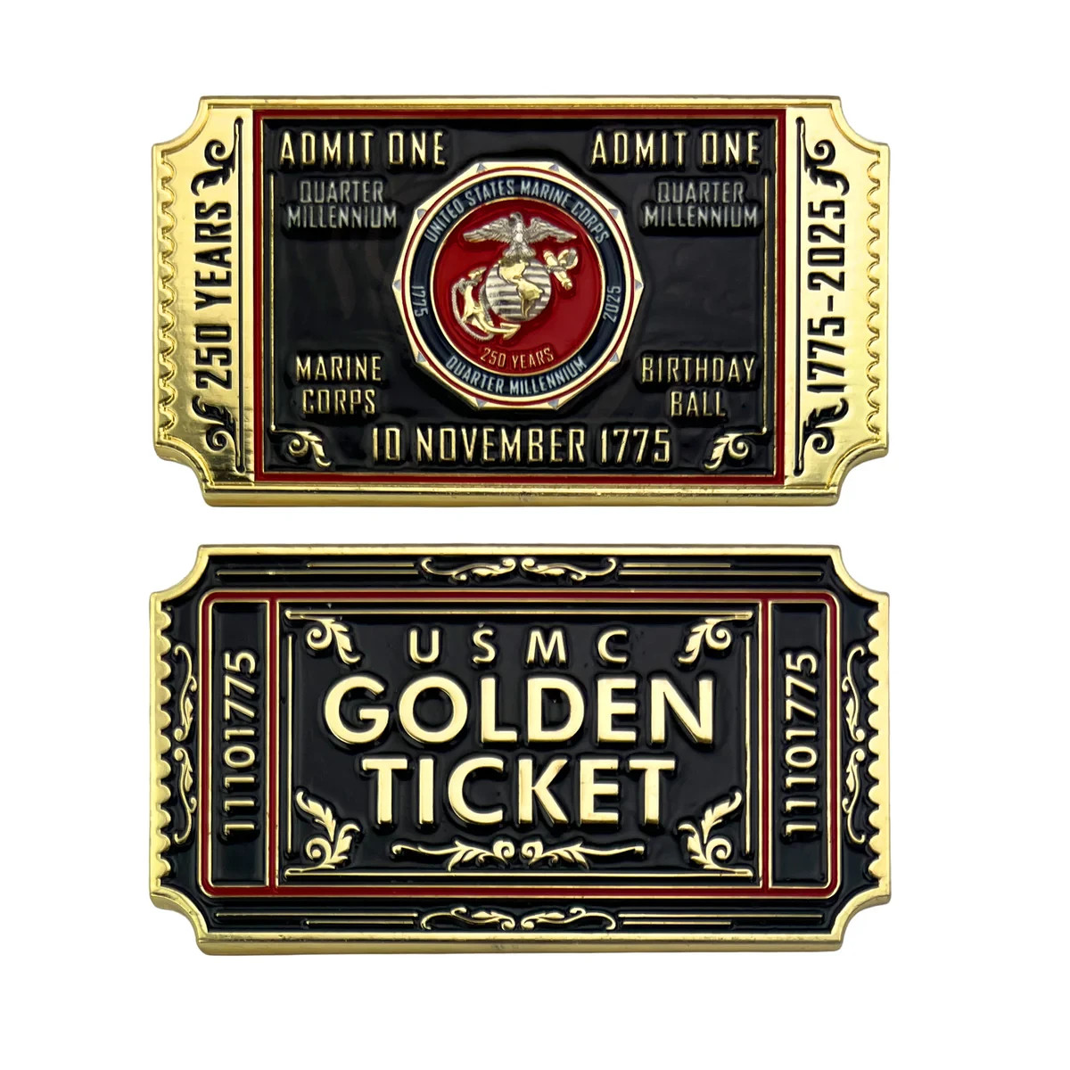 MARINE CORPS 250TH EGA GOLDEN TICKET ADMIT ONE 3 MARINE CORPS 250TH EGA GOLDEN TICKET ADMIT ONE 3