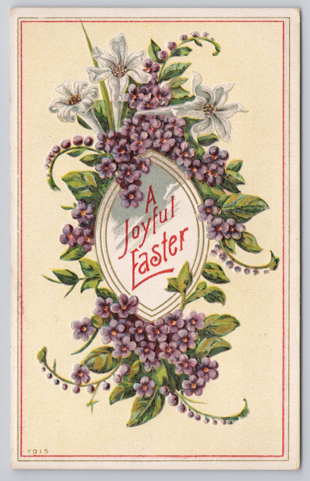 Antique Easter Postcard Violets Lilies Embossed Floral Series 7015 Unposted