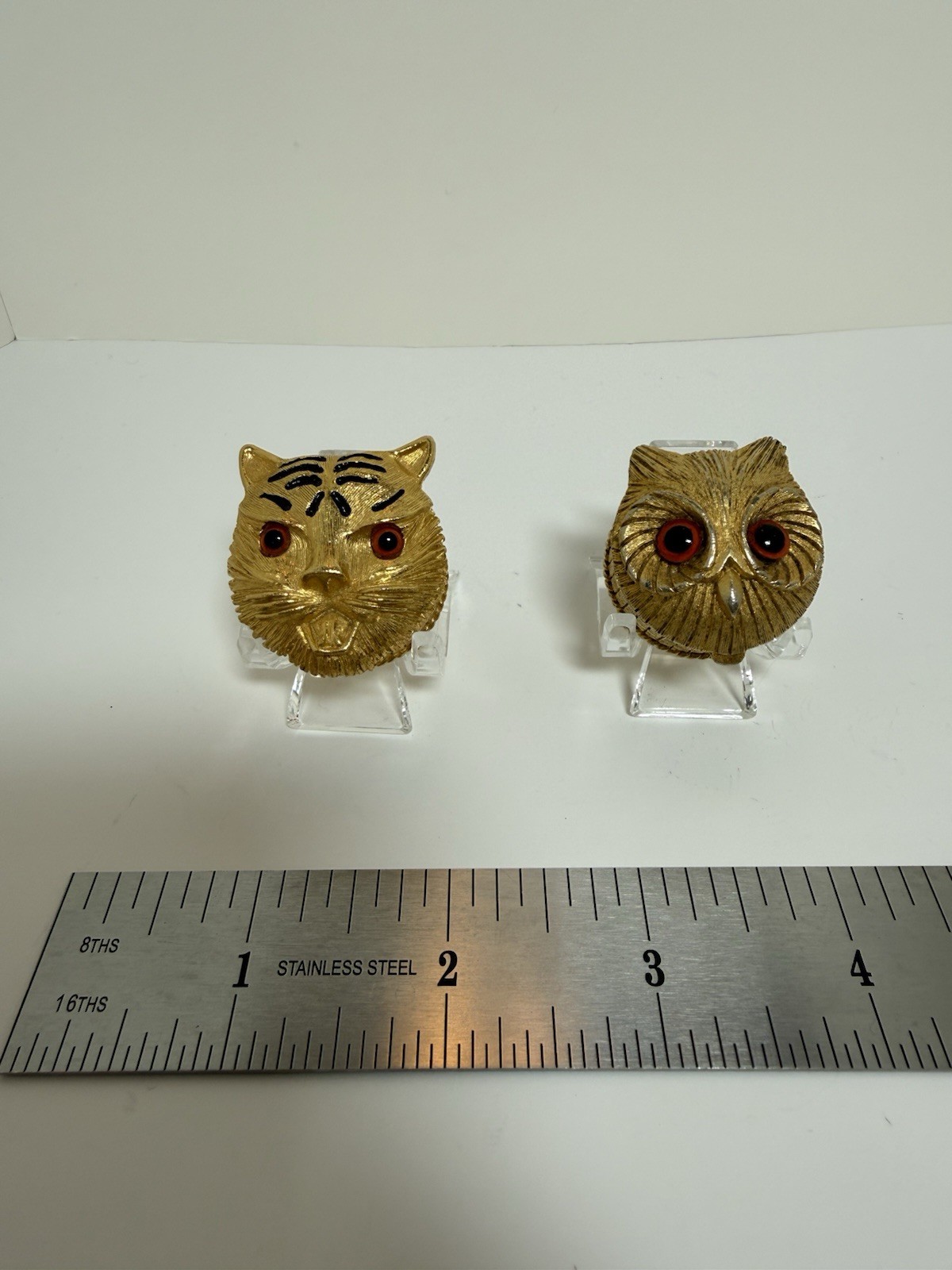 Vintage RARE Florenza glass eyed tiger and owl solid perfume compacts - 463 Vintage RARE Florenza glass eyed tiger and owl solid perfume compacts - 463