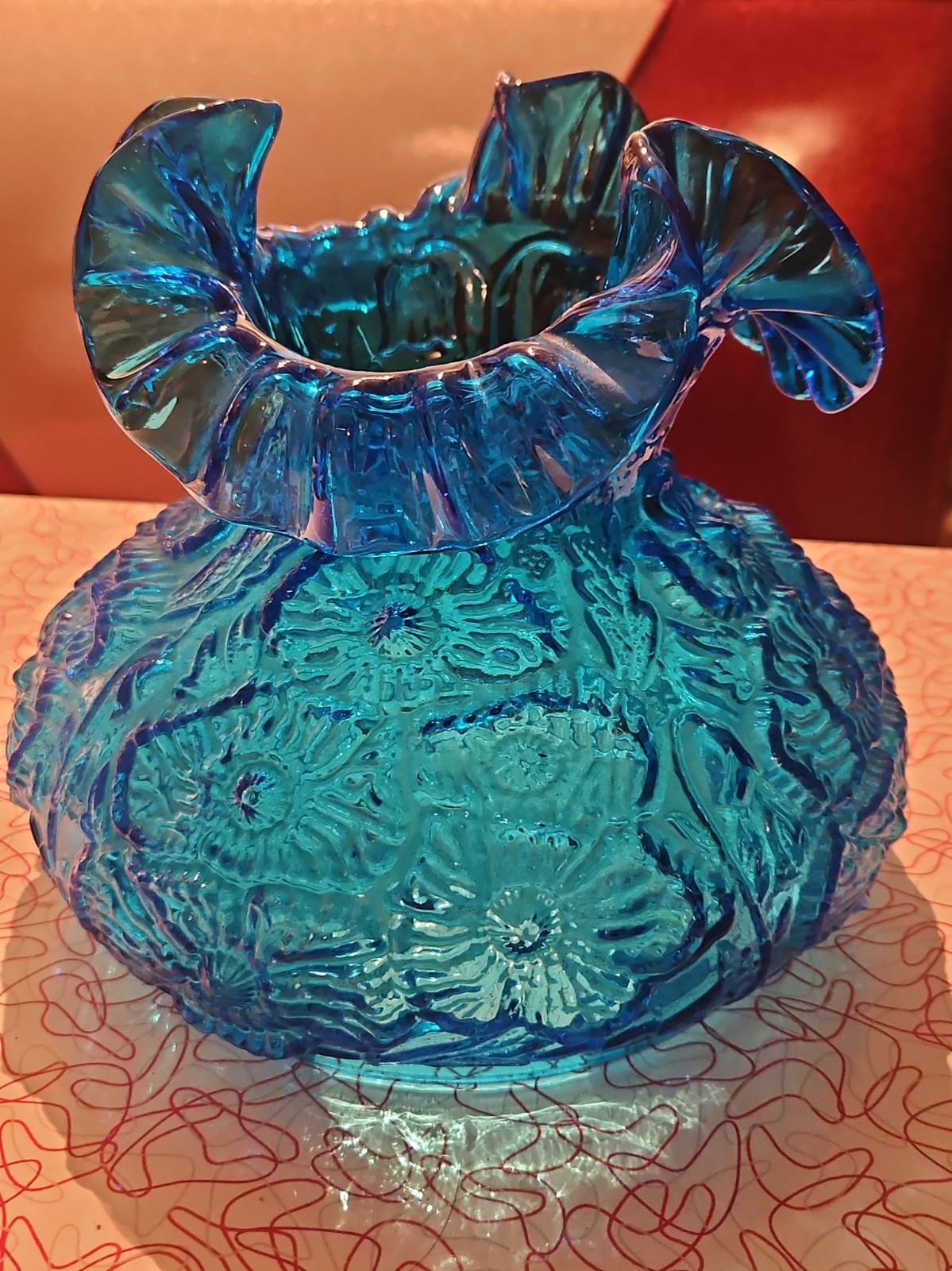Fenton Colonial Blue Poppy Glass Lamp Shade Hurricane Ruffled Vintage Replace