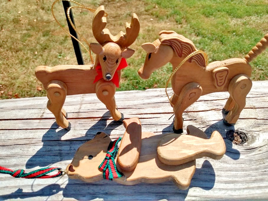 3 Vtg Jointed Wooden Reindeer Horse Bear Christmas Ornaments 3 Vtg Jointed Wooden Reindeer Horse Bear Christmas Ornaments