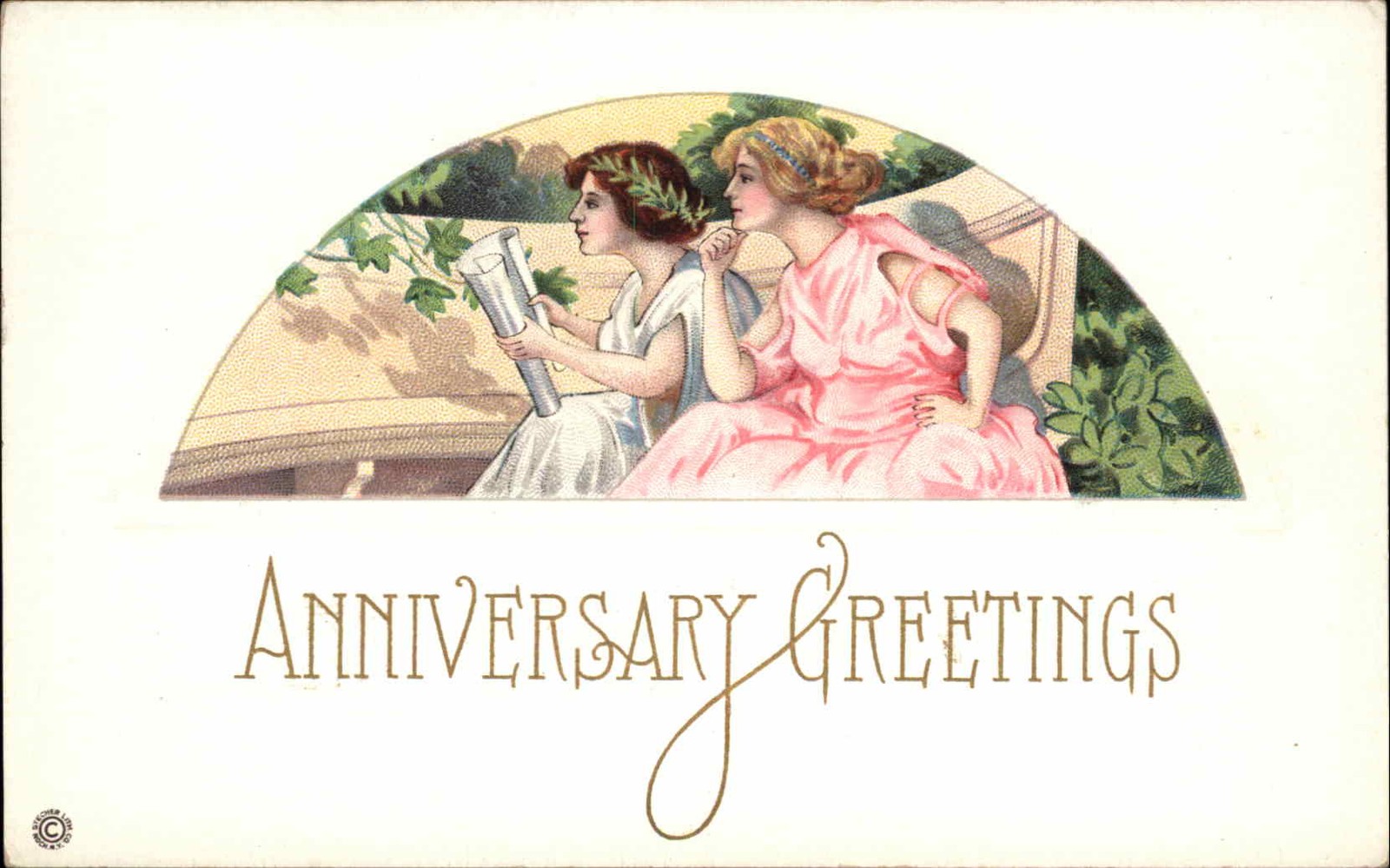 Anniversary Greetings Two Lovely Women Stecher c1910-1920s Vintage Postcard Anniversary Greetings Two Lovely Women Stecher c1910-1920s Vintage Postcard