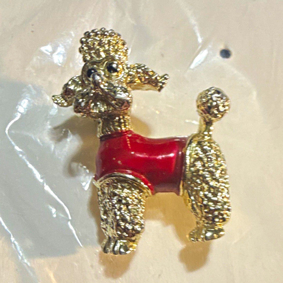 Vintage GERRY’S Signed Poodle Dog Brooch – Red Enamel – Figural Costume Jewelry.