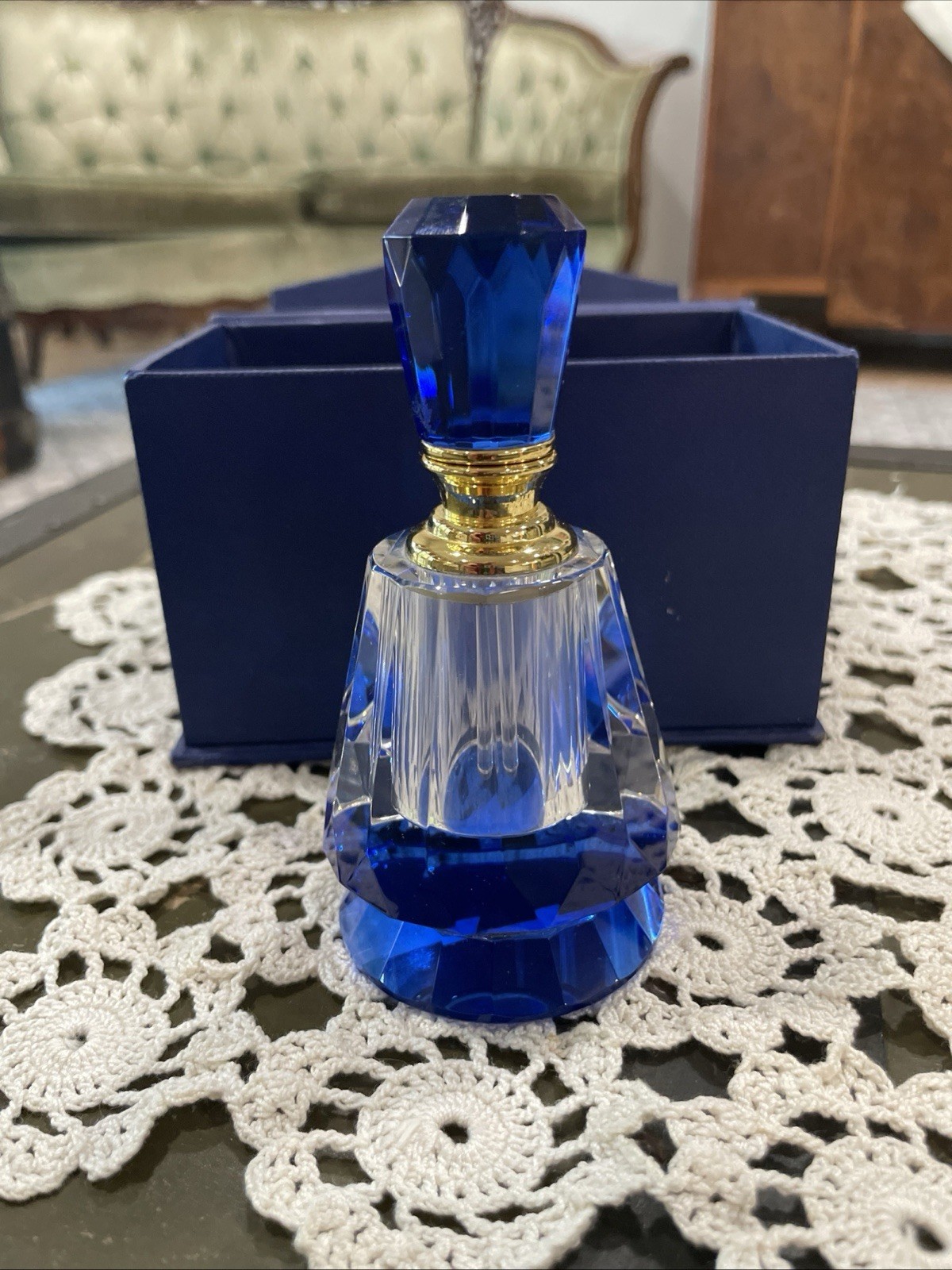 cobalt blue crystal perfume decanter With Glass