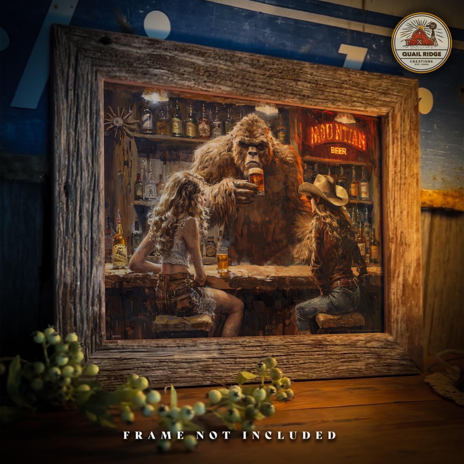 Vintage Sasquatch Bigfoot Art Print Cowgirl Pinup Artwork Beer Sign Bar Decor Vintage Sasquatch Bigfoot Art Print Cowgirl Pinup Artwork Beer Sign Bar Decor