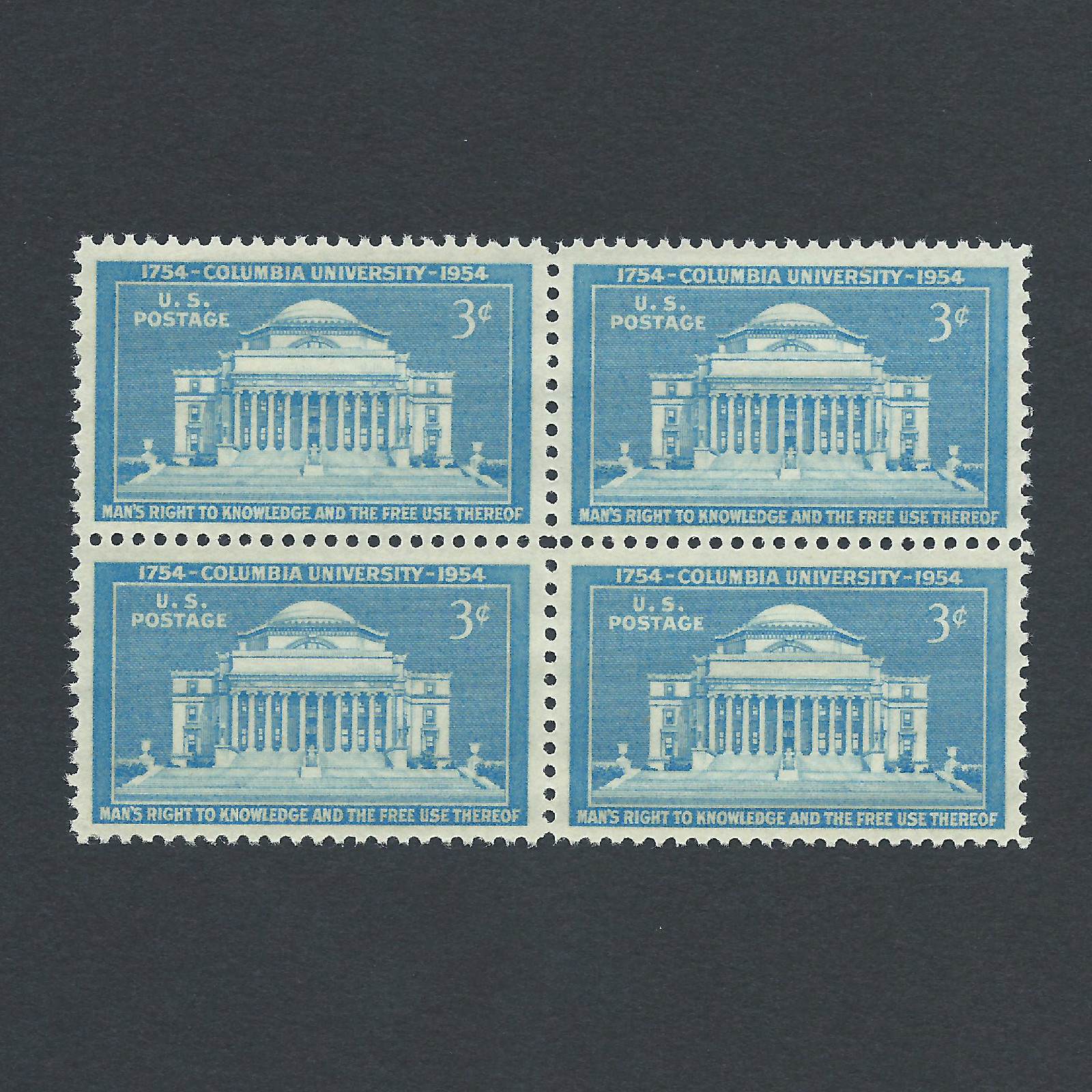 Columbia University 200th Anniversary Vintage Mint Set of 4 Stamps 70 Years Old
