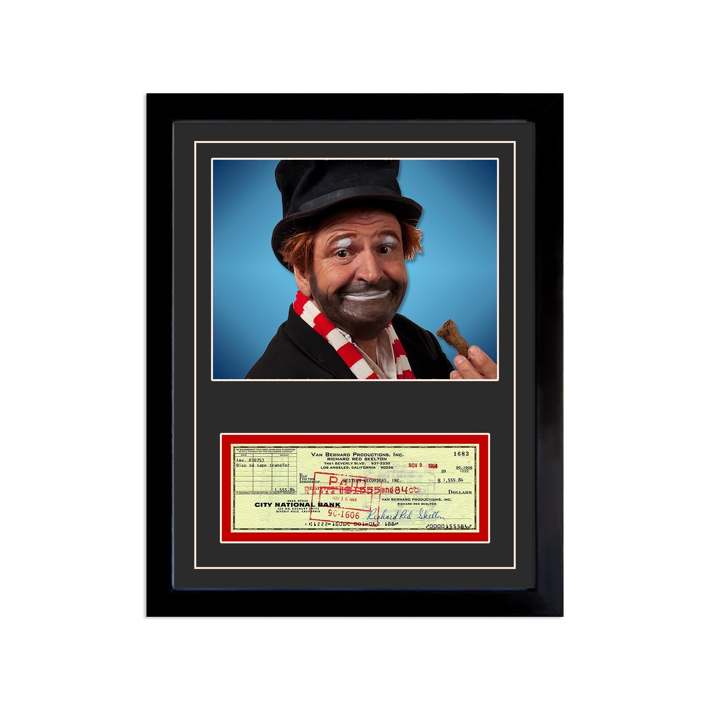 Red Skelton Reproduction Signed Cancelled Check Framed Display Red Skelton Reproduction Signed Cancelled Check Framed Display