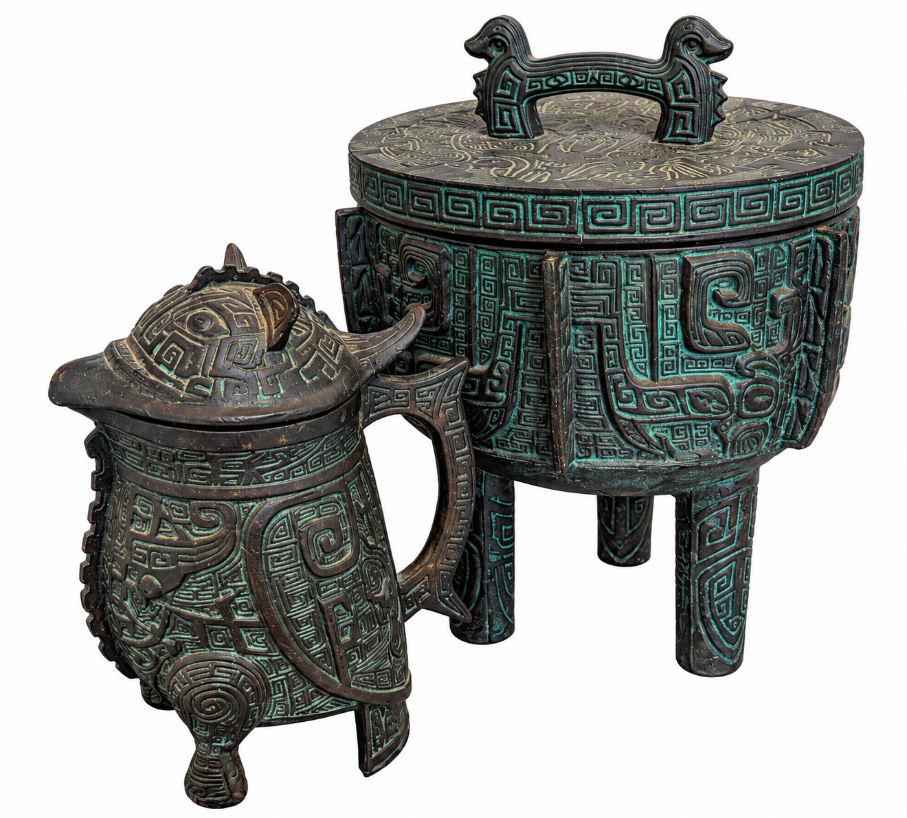 Vintage Getz Bros. 1960s Shang Dynasty Legacy Line barware set.