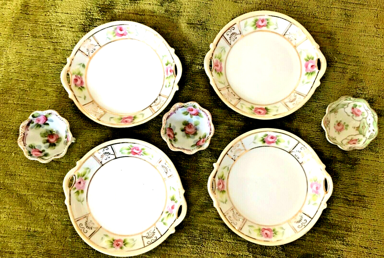 Antique Nippon Hand Painted Small Plates and Dipping Bowls