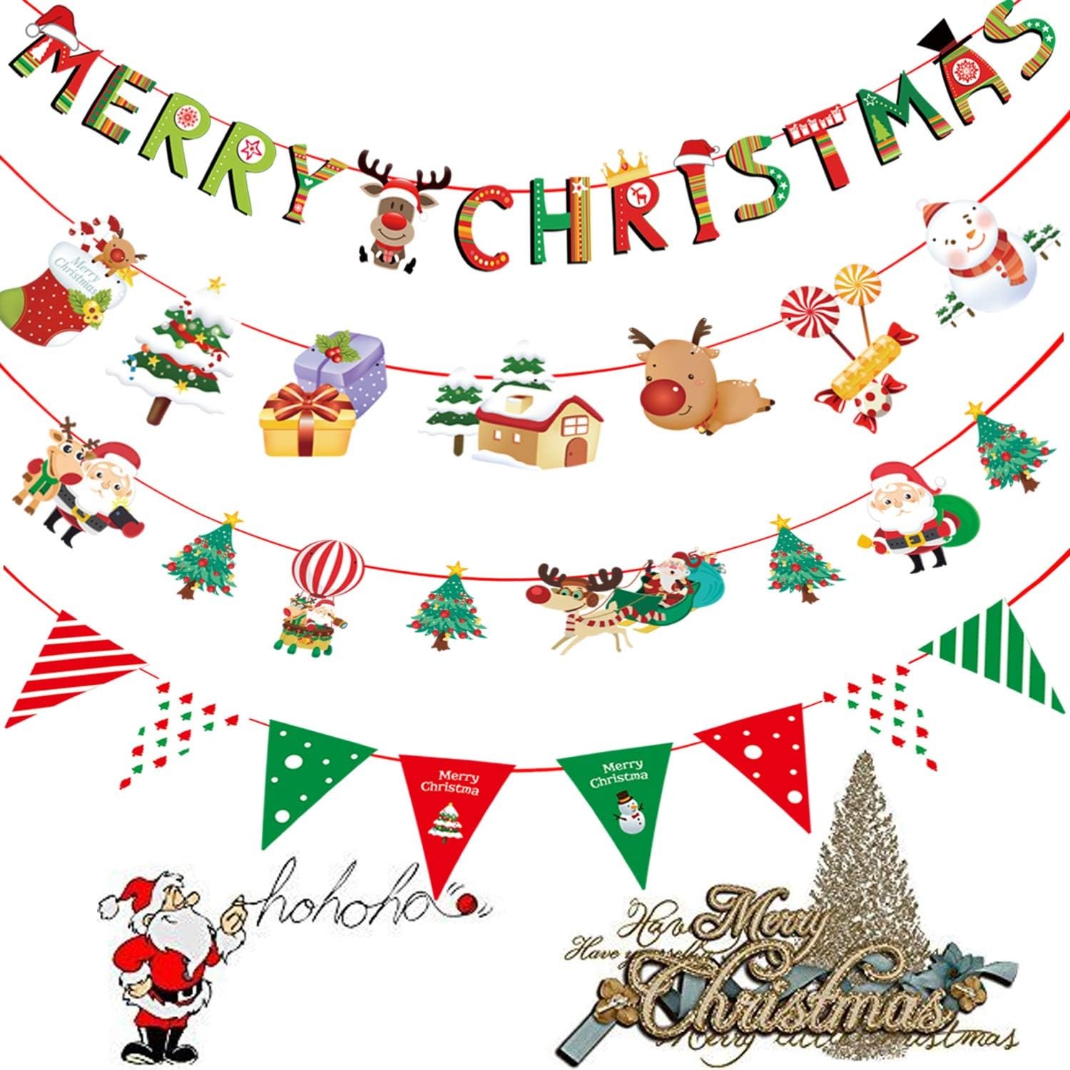Merry Christmas Banner Set, 10ft Red Glittery Chirstmas Banner for Holiday Party Merry Christmas Banner Set, 10ft Red Glittery Chirstmas Banner for Holiday Party