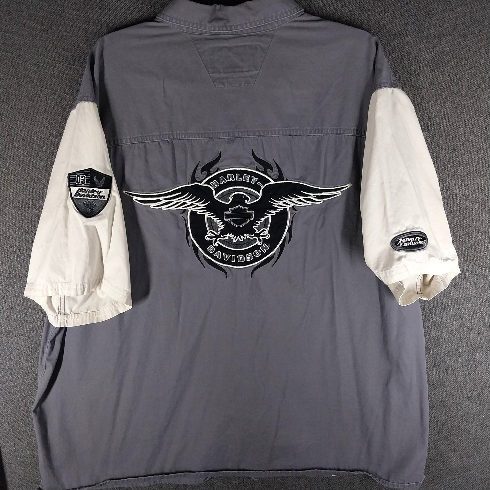 VTG Harley-Davidson Mechanic Patch Shirt Men's 2XL Button Up Double Sided Eagle