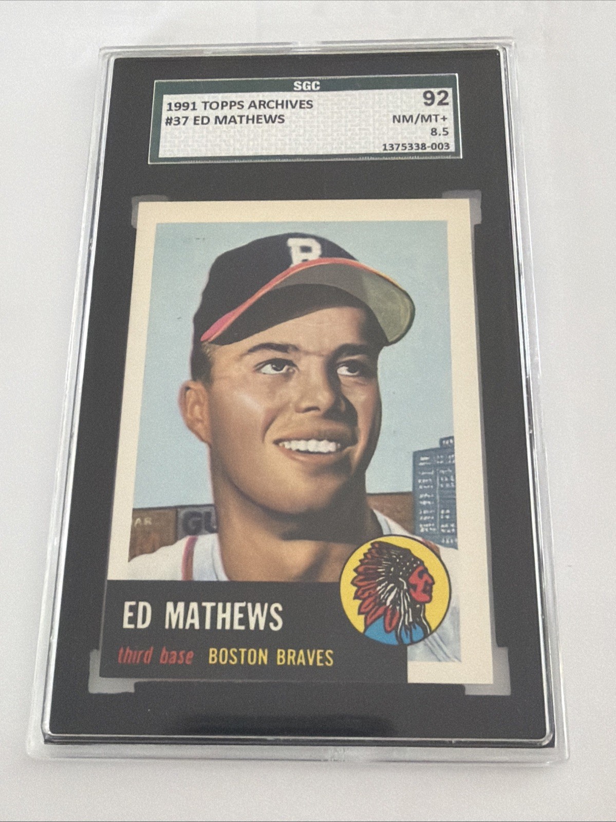 1991 Topps Archives 1953 #37 Eddie Mathews SGC 92 - 8.5 POP 2 W/6 GRADED HIGHER