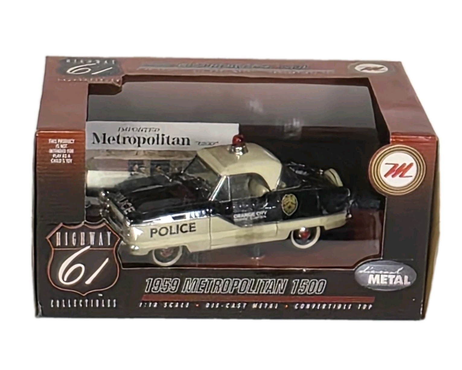 1/18 SCALE MODEL Highway 61 1959 Nash Metropolitan Police Car New In Box