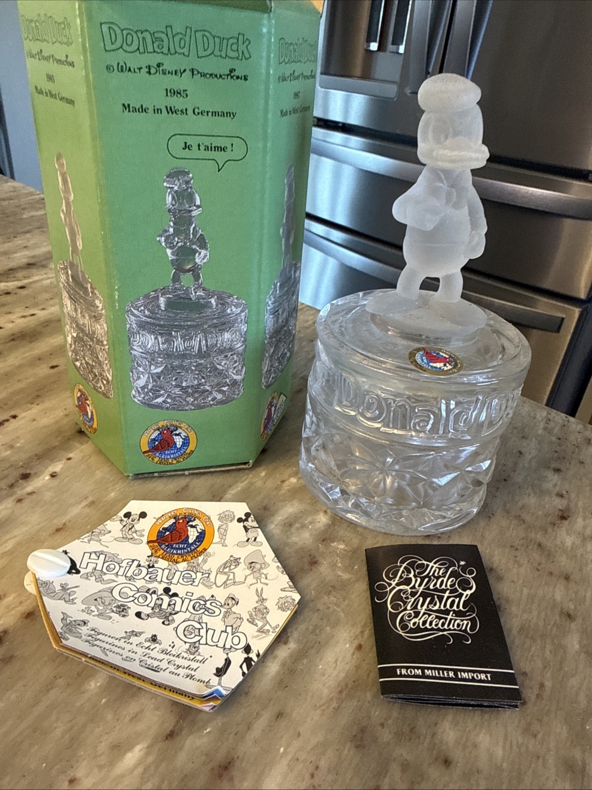 1985 Hofbauer Walt Disney Donald Duck Lead Crystal Cut Trinket Dish W. Germany 1985 Hofbauer Walt Disney Donald Duck Lead Crystal Cut Trinket Dish W. Germany