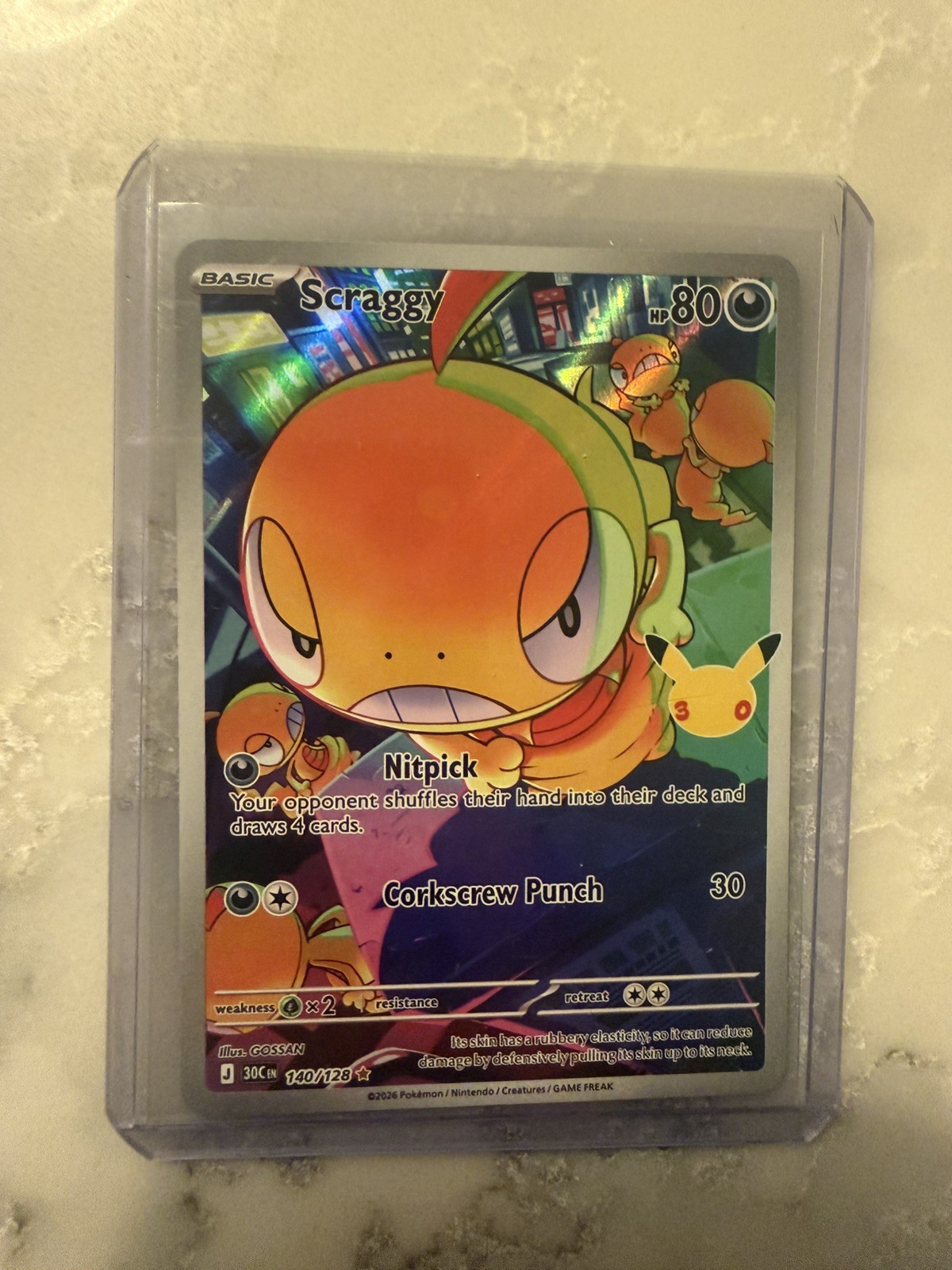 Pokémon TCG Scraggy 140/128 Scarlet & Violet 30th Anniv Illus Rare Holo ENG Pokémon TCG Scraggy 140/128 Scarlet & Violet 30th Anniv Illus Rare Holo ENG