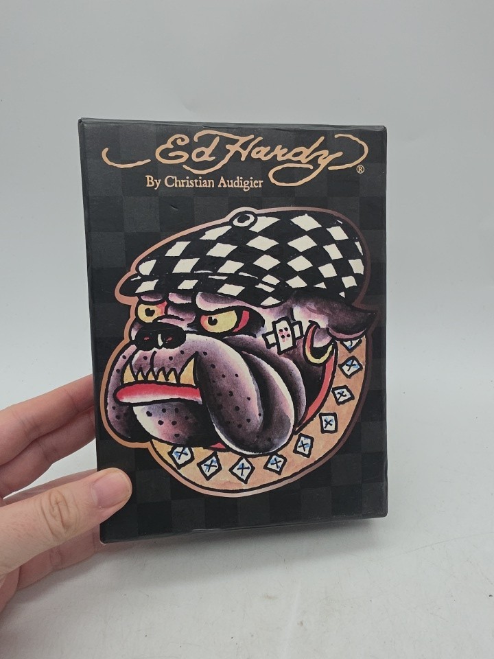Ed Hardy Y2K Vintage Bulldog Faux Black Storage Box Black Crayon Box 