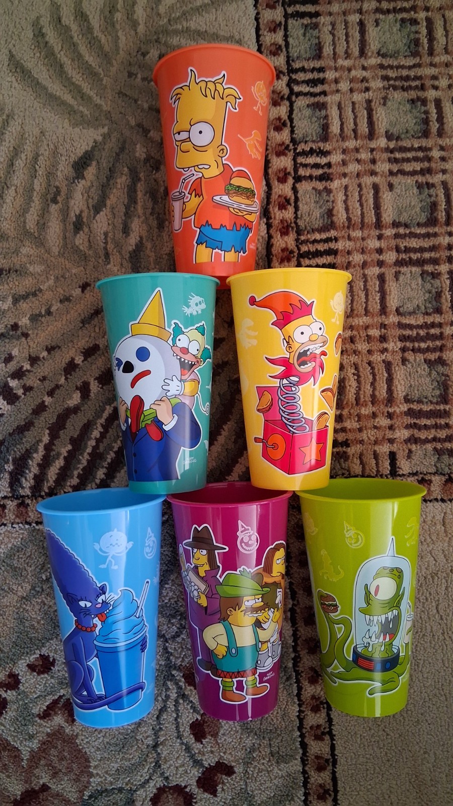 FULL SET Jack In The Box The SIMPSONS Tree House Of Horror Glow In The Dark Cups