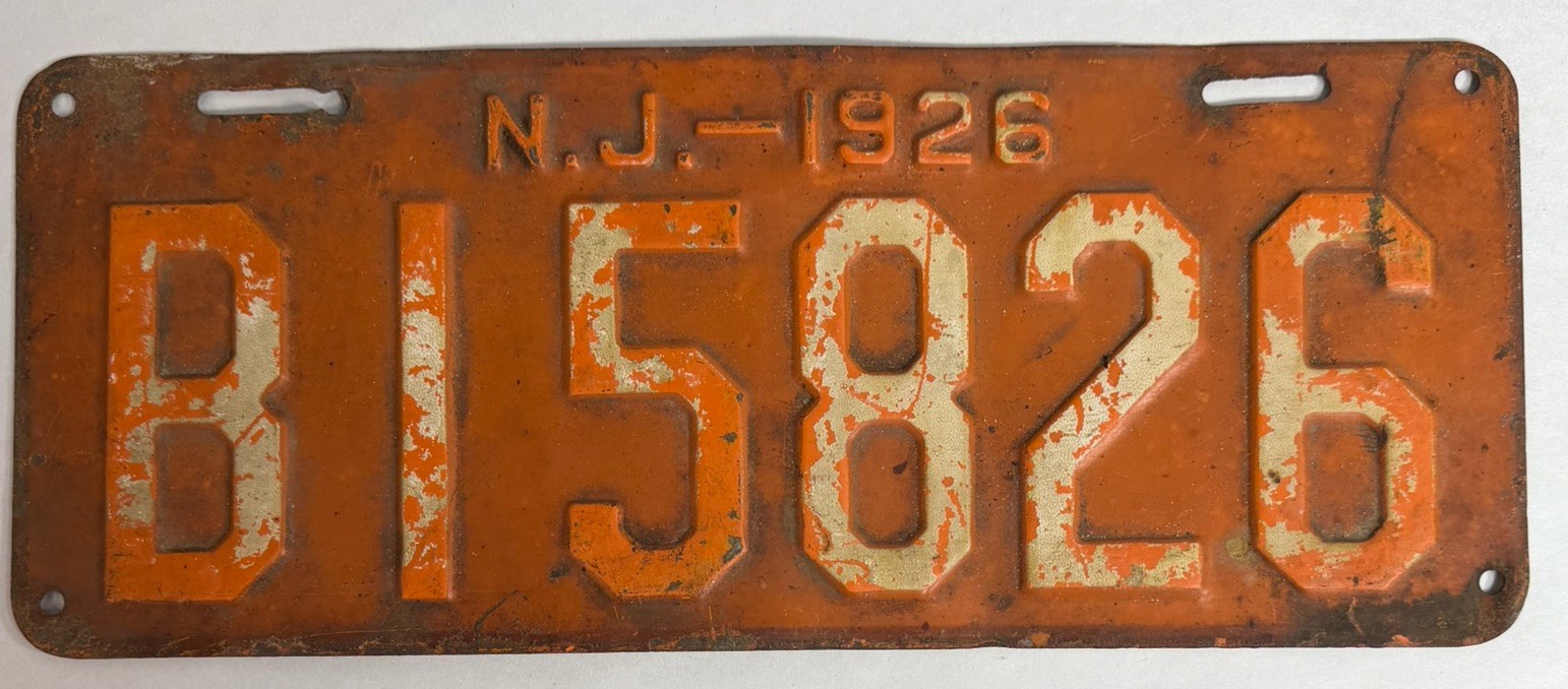 Original 1926 New Jersey License Plate B15826 Garage Mancave Antique