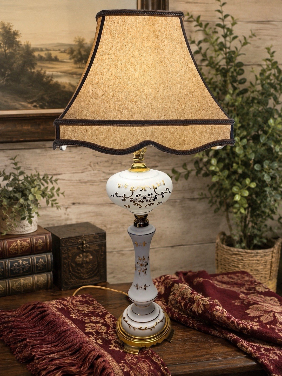 Vintage West Germany 26” Porcelain Floral Gold Gilt Hollywood Regency Lamp Vintage West Germany 26” Porcelain Floral Gold Gilt Hollywood Regency Lamp