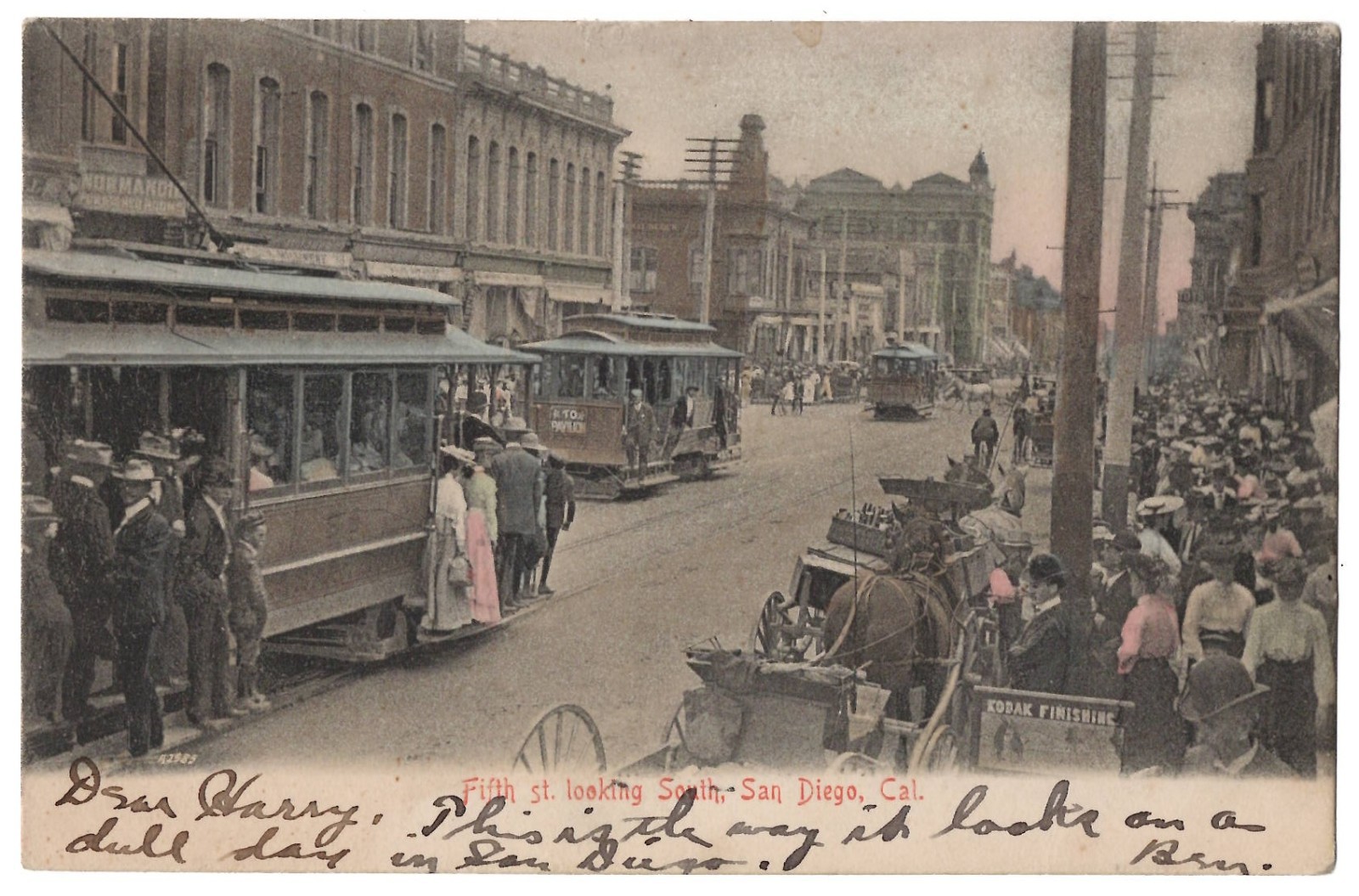1906 San Diego, California - Fifth Street Railroad Trolleys - Vintage Postcard