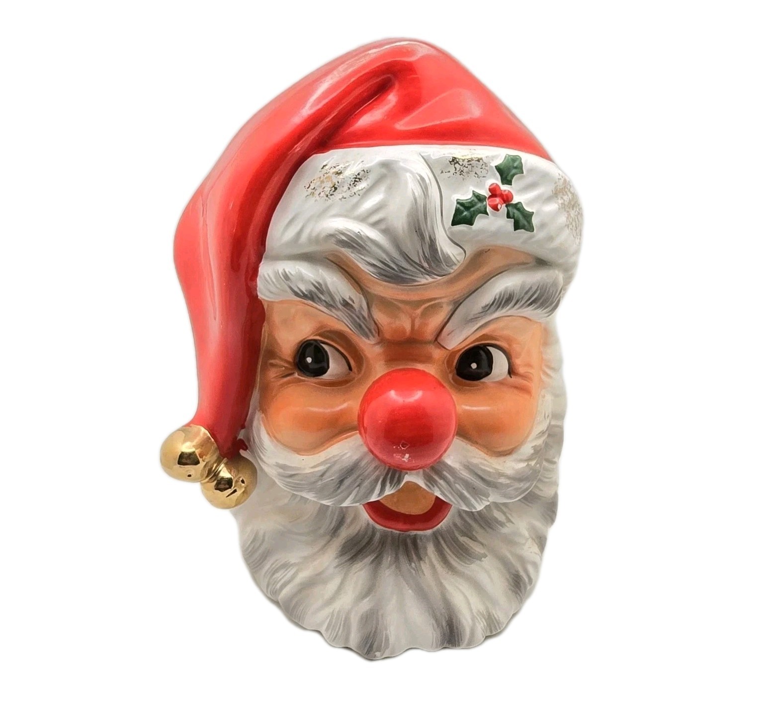 Vtg Christmas Santa Claus Planter Ceramic Head Vase Candy Dish Japan 1963 Relpo