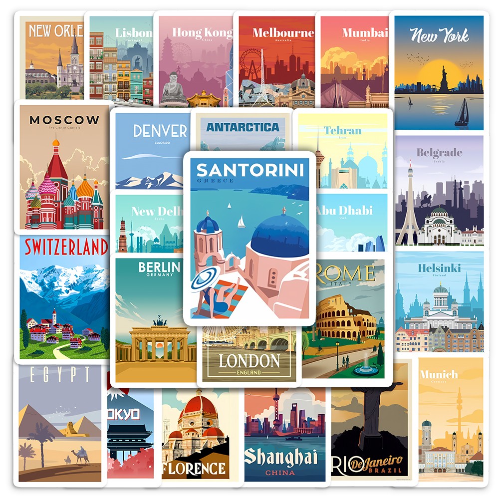World Landmark Famous City Buildings Stickers Travel Beautiful Scenery PVC Water World Landmark Famous City Buildings Stickers Travel Beautiful Scenery PVC Water