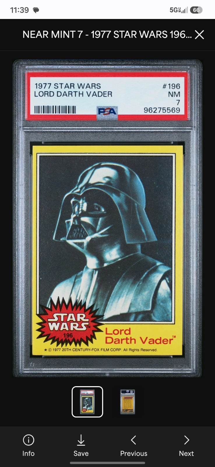 1977 STAR WARS #196 LORD DARTH VADER PSA 7
