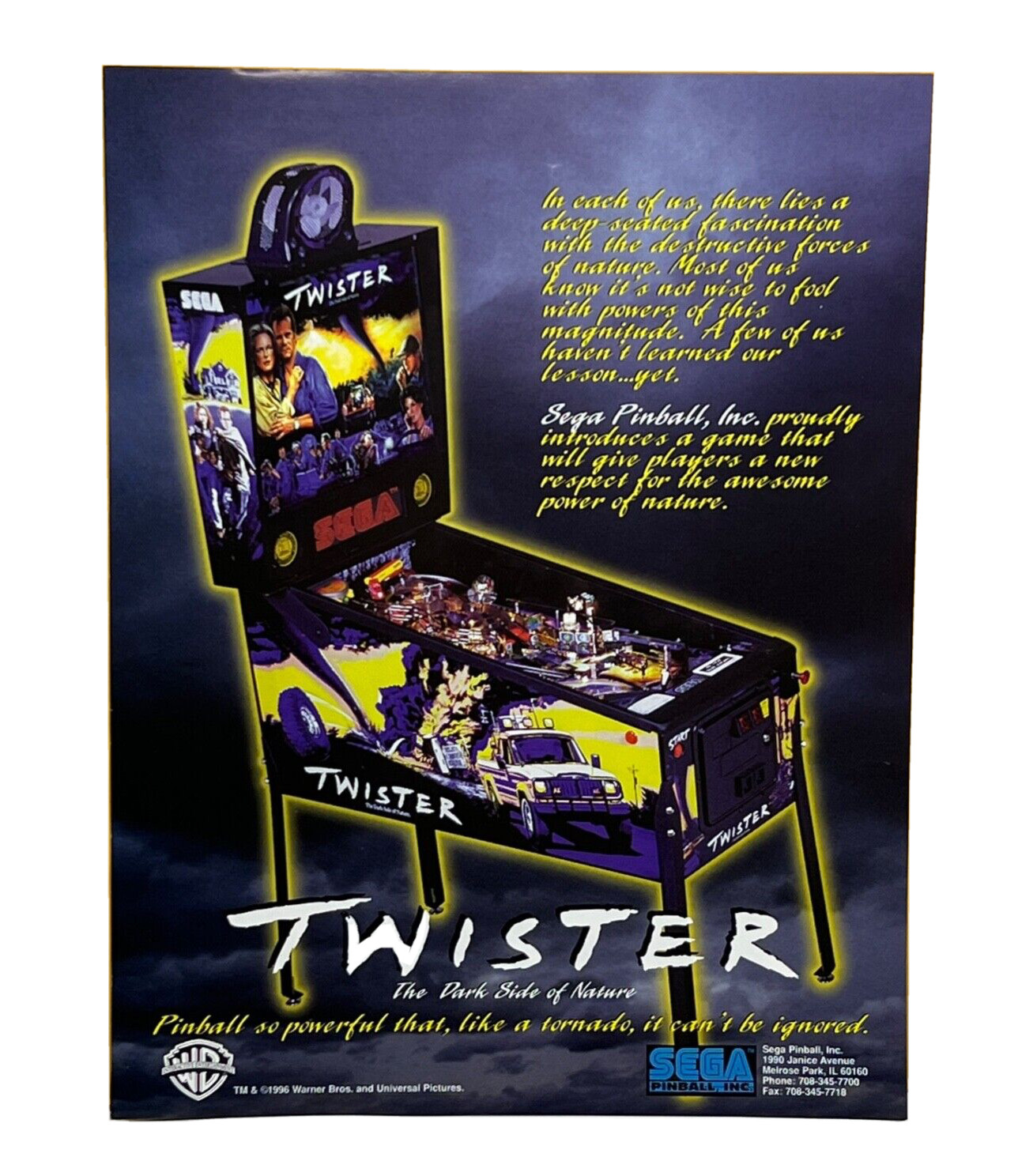SEGA Twister Pinball Flyer Original 90s Promo Game Art Vintage Storm Movie