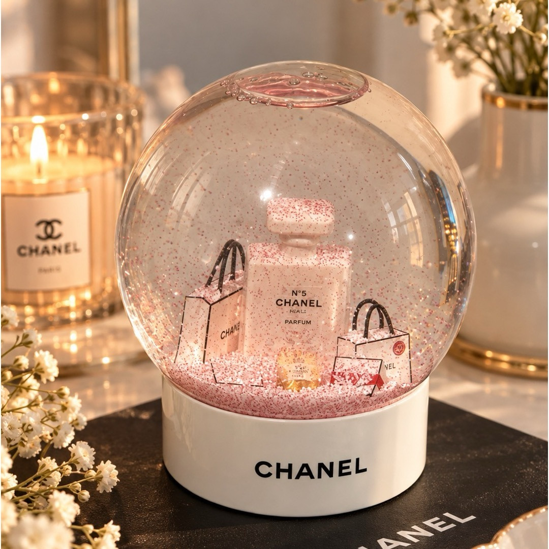 CHANEL 2016 VIP Limited Snow Globe Pink Perfume Bottle Glitter Glass Box Japan