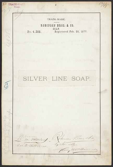 Photo:Robinson Bros. Co. Silver Line Soap Trademark Registration 1877