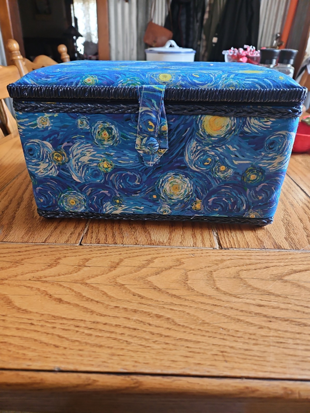 Singer sewing basket featuring a fabric covering with Vincent van Gogh\'s The...