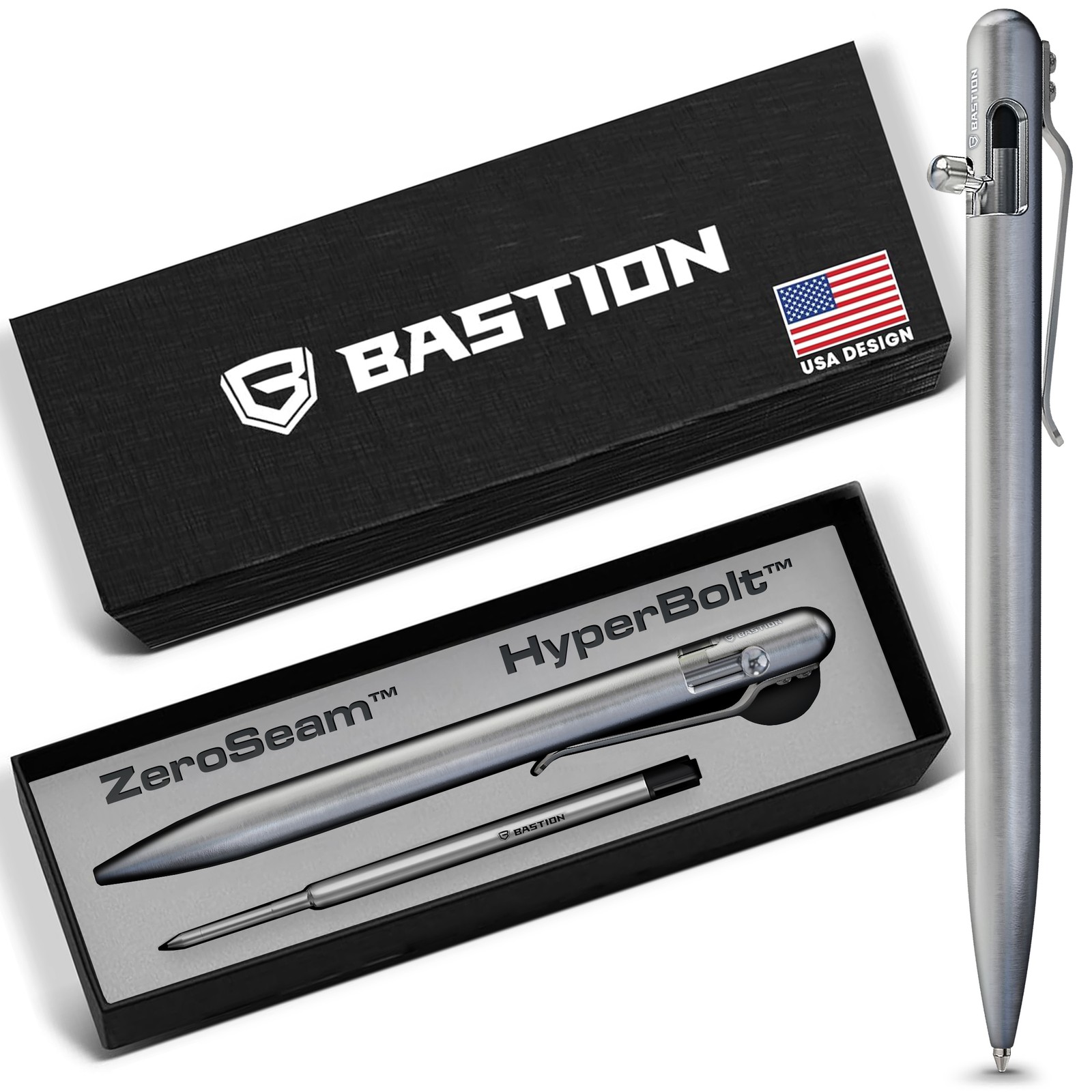 BASTION Slim Titanium Bolt Action Ink Pen | EDC Pocket Mens Gift Luxury