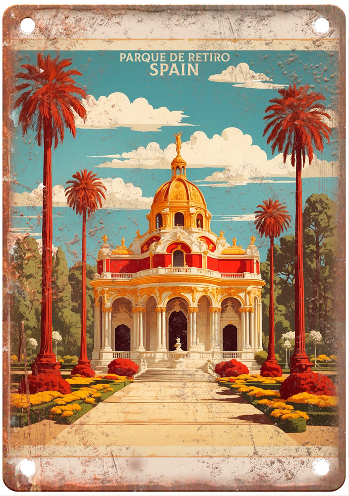 Vintage El Retiro Park Spain Retro Look Travel Poster Metal Sign T3512 Vintage El Retiro Park Spain Retro Look Travel Poster Metal Sign T3512